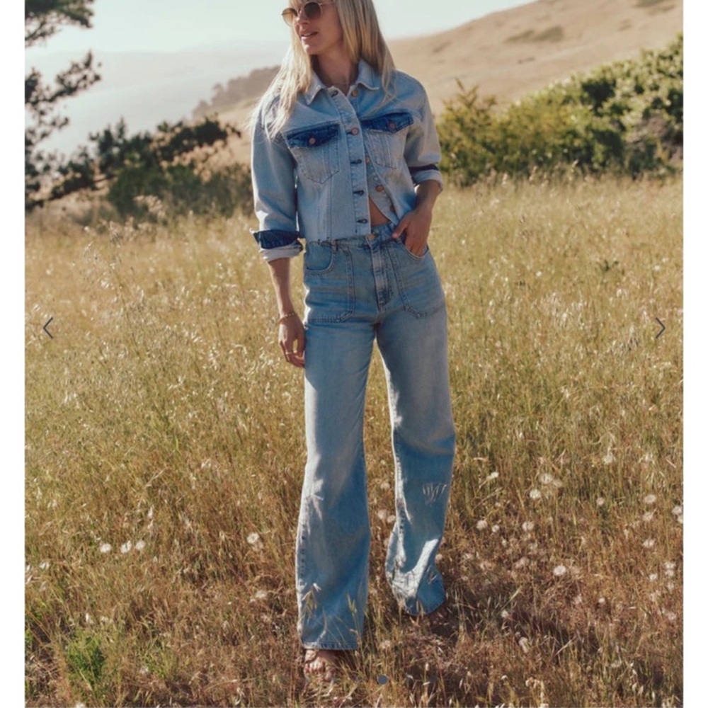 Marine Layer Light Blue High-Rise Wide-Leg Jeans w/ Raw Hem